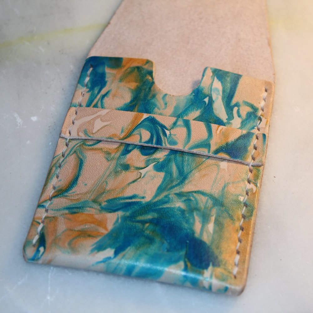 Unique handmade card wallet with full grain leather
